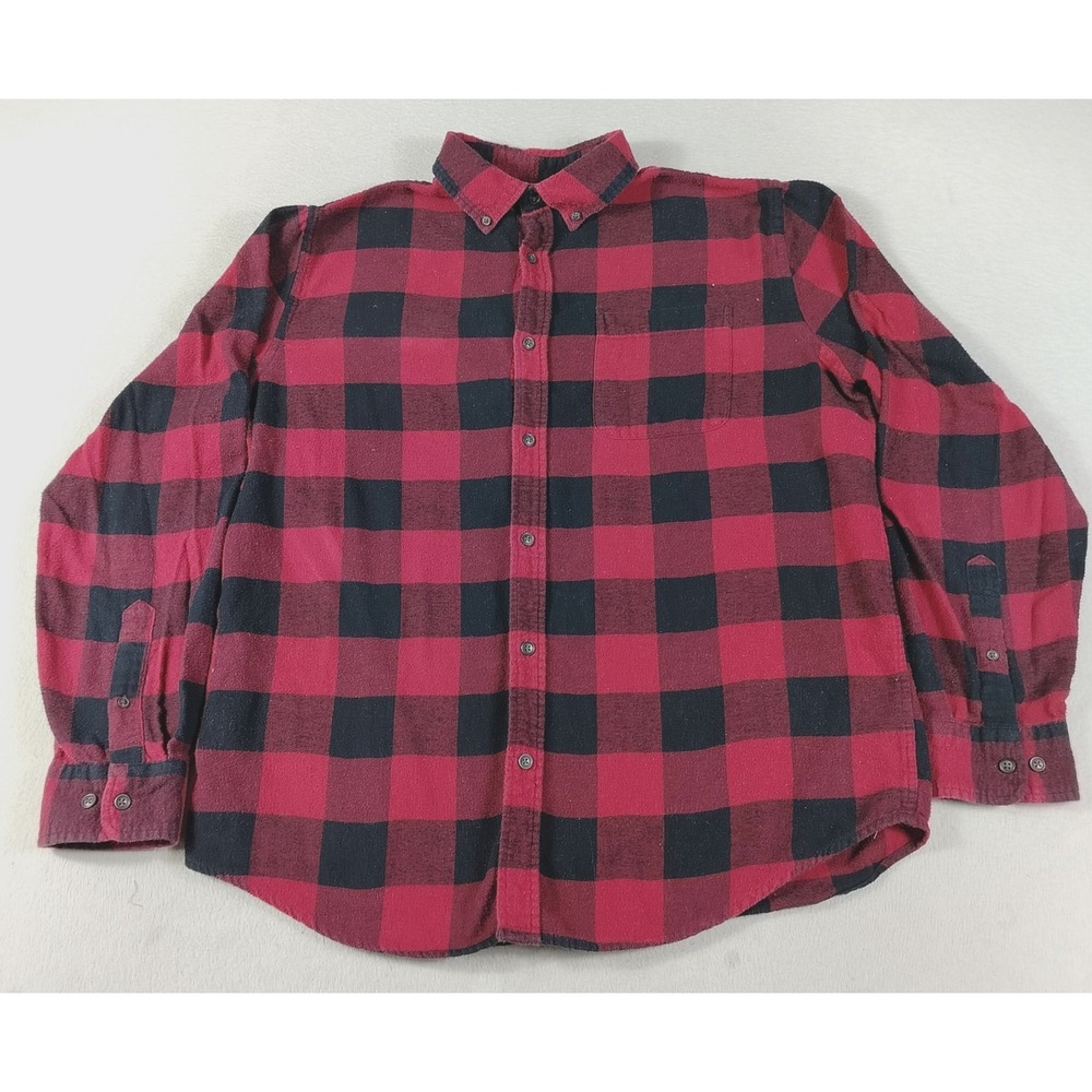 Croft & Barrow Shirt Mens Large Red Plaid Flannel Long Sleeve Cabincore Workwear